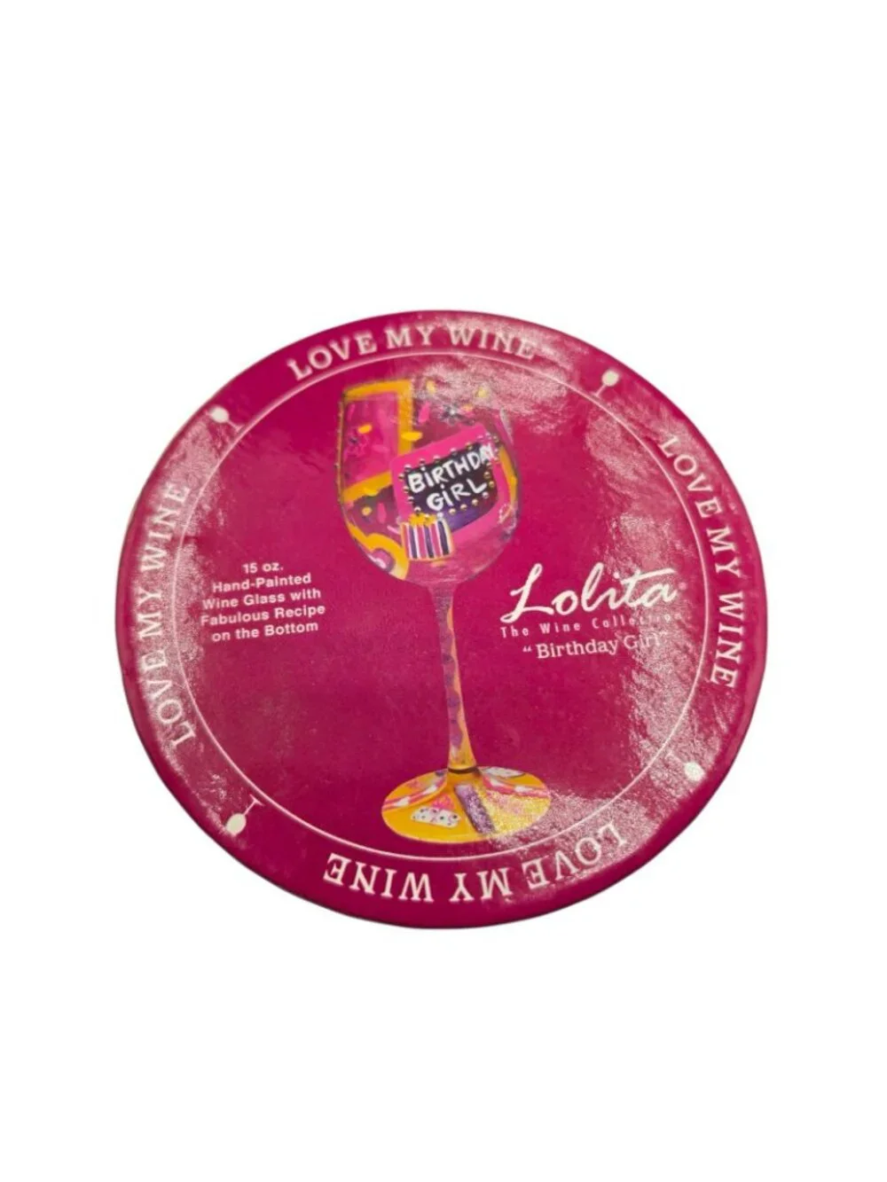 Lolita Birthday Girl Hand-Painted 15 Oz Wine Glass Recipe & Gift Box